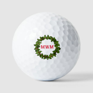 Custom Monogram Christmas Wreath Golf Ball
