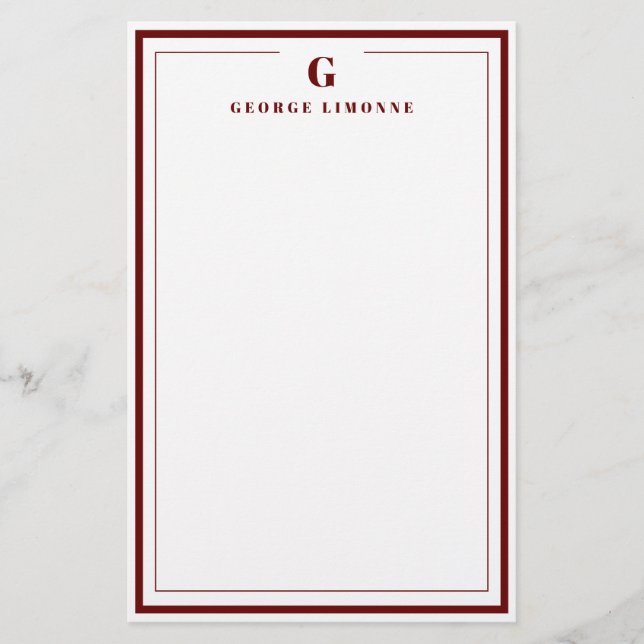 Custom Monogram Cinnamon Rose Border Stationery  (Front)
