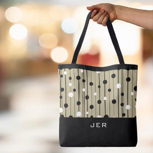 Custom Monogram Circles Lines Black White  Tote Bag