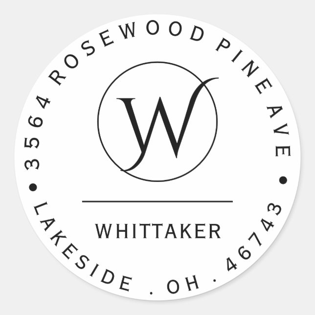 Custom Monogram Circular Return Address Label (Front)