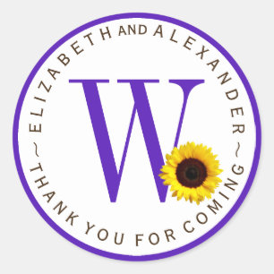 Custom Monogram Circular Sunflower Thank You Classic Round Sticker