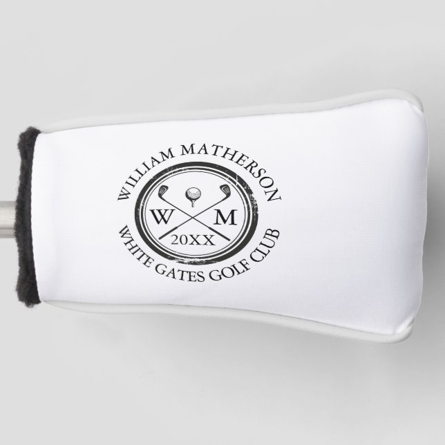 Custom Monogram Club Date Black and White Golf Head Cover (Front)