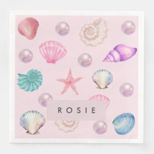 Custom Monogram Coastal Seashell Pearl Ocean Gifts Napkin