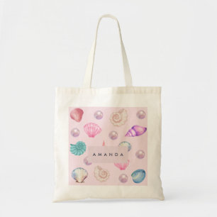Custom Monogram Coastal Seashell Pearl Ocean Gifts Tote Bag
