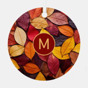 Custom Monogram Colourful Autumn Leaves Metal Tree Decoration