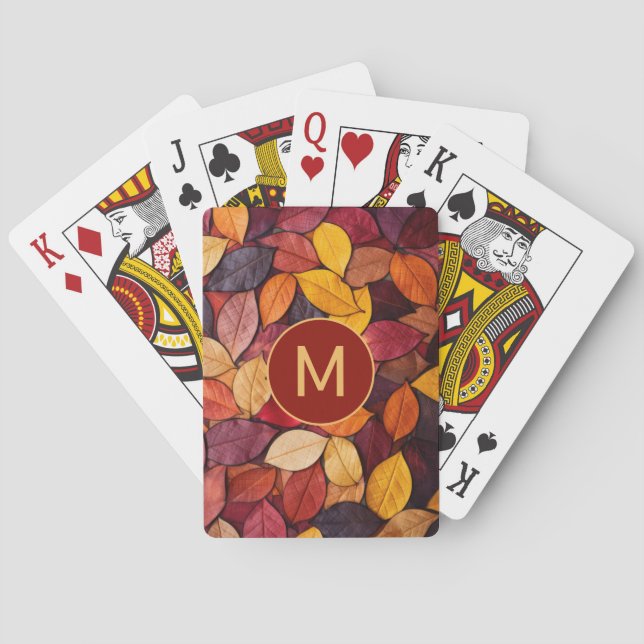 Custom Monogram Colourful Autumn Leaves Playing Cards (Back)
