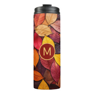 Custom Monogram Colourful Autumn Leaves Thermal Tumbler