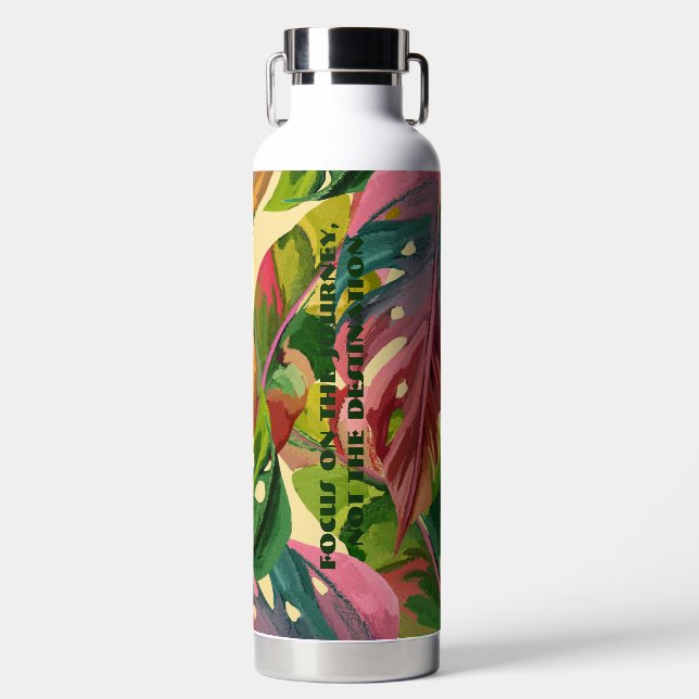 Custom Monogram Colourful Floral Vibrant Gym Water Bottle (Front)