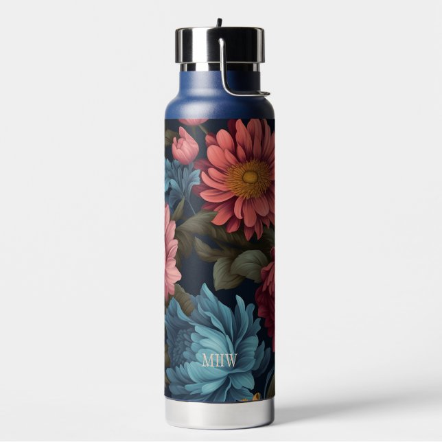Custom Monogram Colourful Flower Pattern Water Bottle (Left)