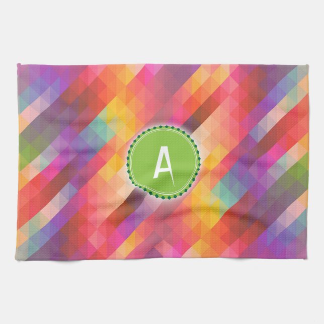 Custom Monogram Colourful Patterned Abstract Tea Towel (Horizontal)