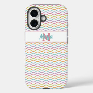 Custom Monogram Colourful Wavy Stripes Pastel iPhone 16 Case