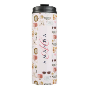 Custom Monogram Coquette Cute Girly Pink Feminine Thermal Tumbler