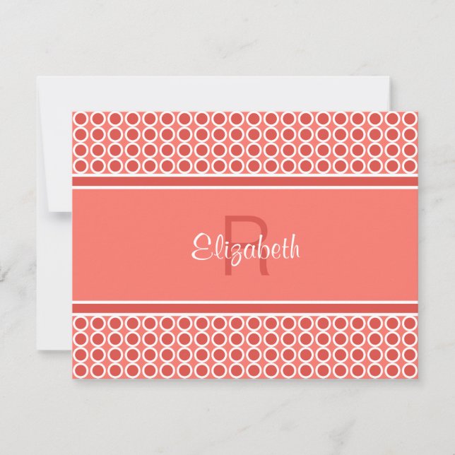 Custom Monogram Coral Red White Geometric Pattern Card (Front)