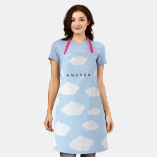 Custom Monogram Cute Girly Blue Cloud Gifts Apron
