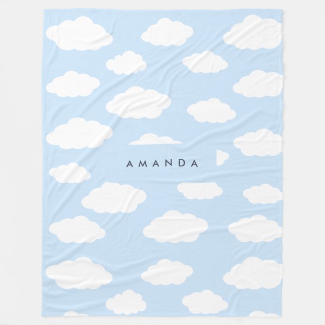 Custom Monogram Cute Girly Blue Cloud Gifts Fleece Blanket (Front)