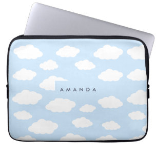 Custom Monogram Cute Girly Blue Cloud Gifts Laptop Sleeve