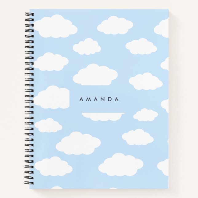 Custom Monogram Cute Girly Blue Cloud Gifts Notebook (Front)