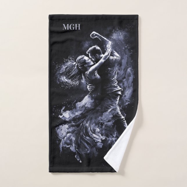 Custom Monogram Dancing Couple Hand Towel (Hand Towel)