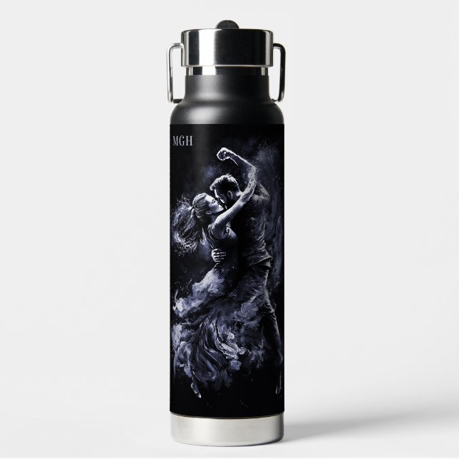 Custom Monogram Dancing Couple Water Bottle (Front)