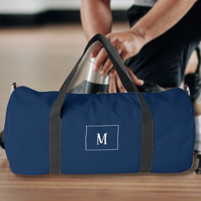 Custom monogram, dark blue all over duffle bag (Navy blue monogrammed gym bag)