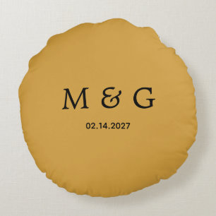 Custom Monogram Date Mustard Yellow Round Cushion