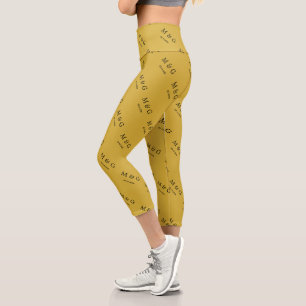 Custom Monogram Date Pattern Metallic Gold Capri Leggings