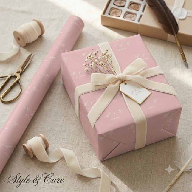 Custom Monogram Date Pattern Soft Blush Pink Wrapping Paper (Custom Monogram Date Pattern Soft Blush Pink Wrapping Paper)