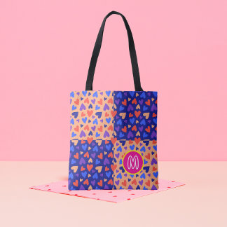 Custom Monogram Decora Kawaii Hearts Maximalist Tote Bag