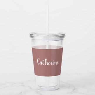 Custom monogram, deep dusty pink rose acrylic tumbler