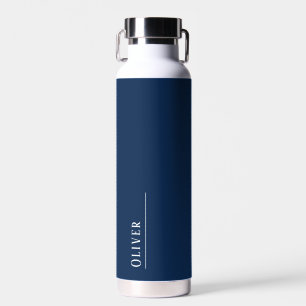 Custom monogram, deep navy blue water bottle