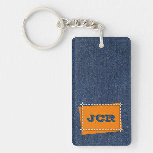 Custom Monogram Denim Design Gift Keychains