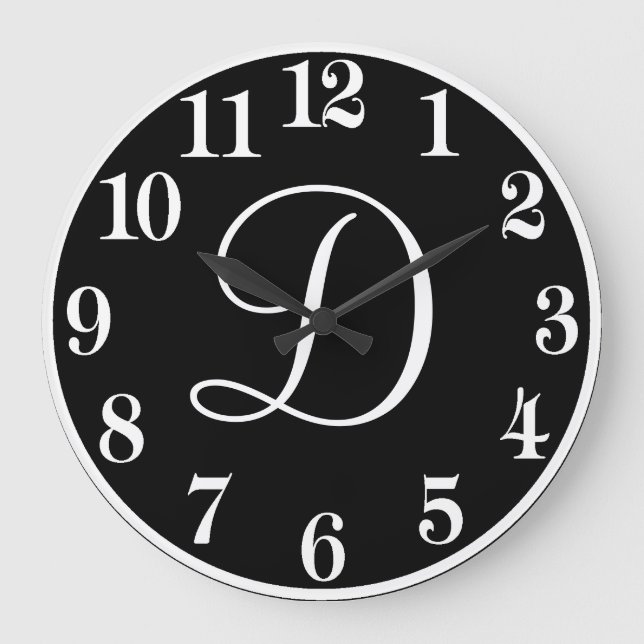 Custom Monogram Design in Black and White Large Clock (Front)