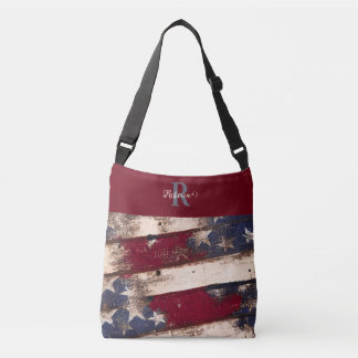Custom Monogram Distressed American Flag Crossbody Bag