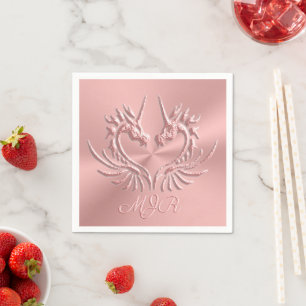 Custom Monogram Dragon Scale Heart, rose gold Napkin