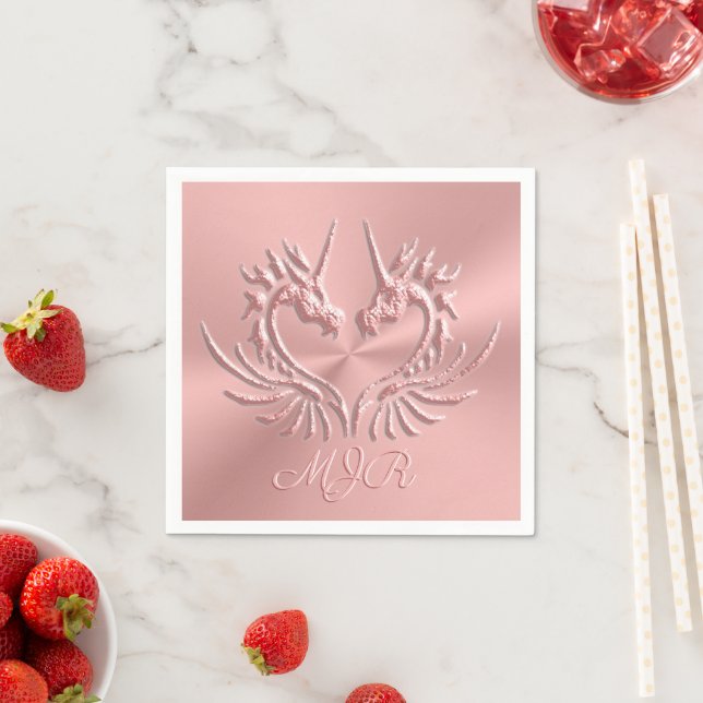 Custom Monogram Dragon Scale Heart, rose gold Napkin (Insitu)