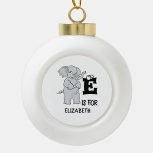 Custom monogram E is for cute colourful Elephant Ceramic Ball Christmas Ornament