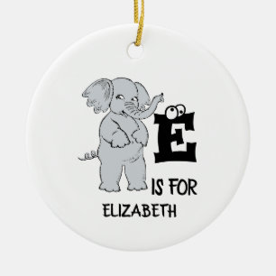 Custom monogram E is for cute colourful Elephant Ceramic Tree Decoration