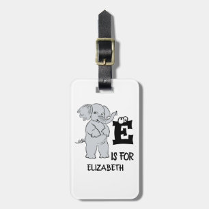 Custom monogram E is for cute colourful Elephant Luggage Tag