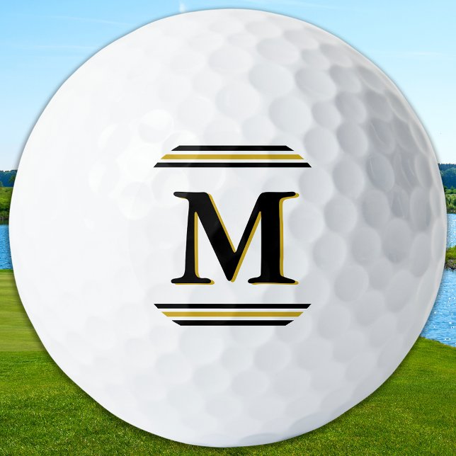 Custom Monogram Elegant Gold Black Personalised Golf Balls (Creator Uploaded)