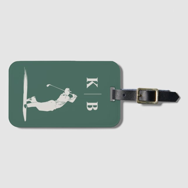 Custom Monogram Elegant Green Personalised Golf Luggage Tag (Front Horizontal)