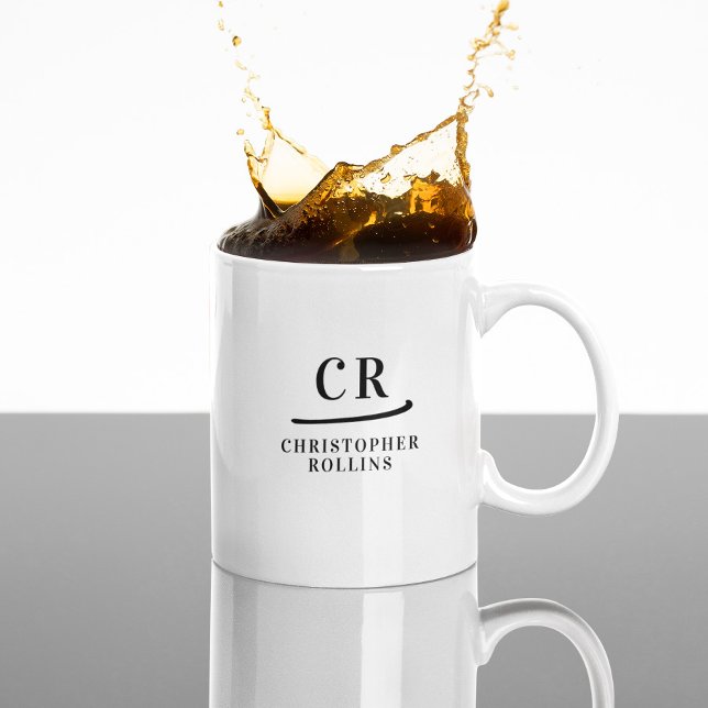 Custom Monogram Elegant Minimal Black and White Coffee Mug (Stylish custom coffee mug for coffee lovers. )