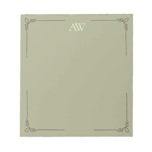 Custom Monogram   Elegant Sage Green Initial  Notepad
