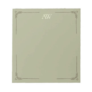 Custom Monogram | Elegant Sage Green Initial Notepad