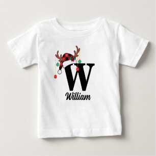 Custom Monogram Family Christmas Plaid Santa Hat Baby T-Shirt