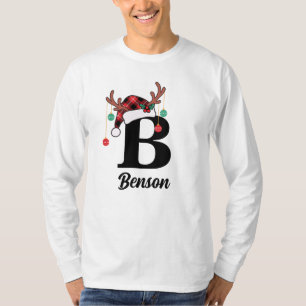 Custom Monogram Family Christmas Plaid Santa Hat T-Shirt