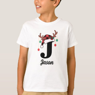 Custom Monogram Family Christmas Plaid Santa Hat T-Shirt