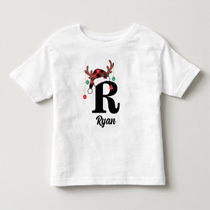 Custom Monogram Family Christmas Plaid Santa Hat Toddler T-Shirt