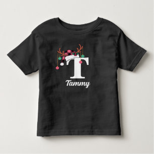 Custom Monogram Family Christmas Plaid Santa Hat Toddler T-Shirt