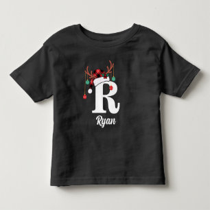 Custom Monogram Family Christmas Plaid Santa Hat Toddler T-Shirt