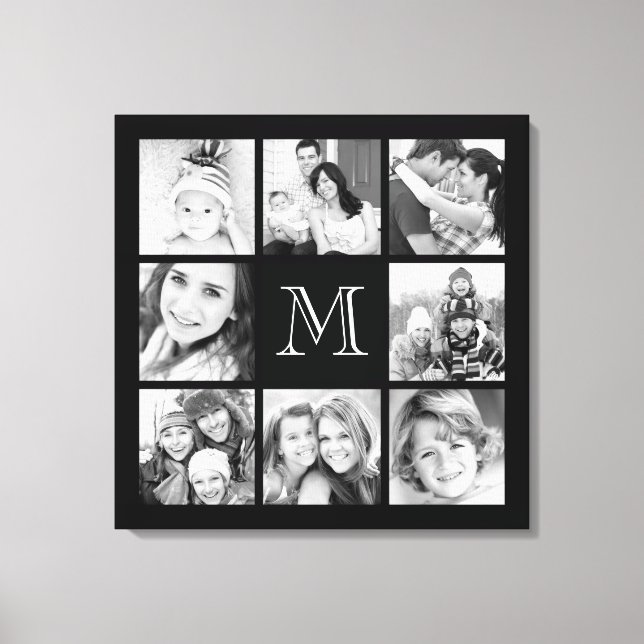 Custom Monogram Family Photo Collage Canvas (Front)
